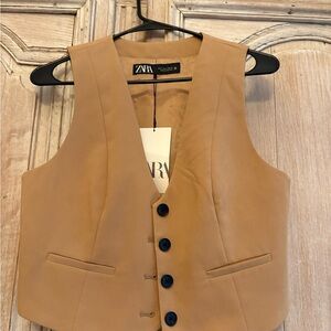 Zara Tan Vest with Black Buttons